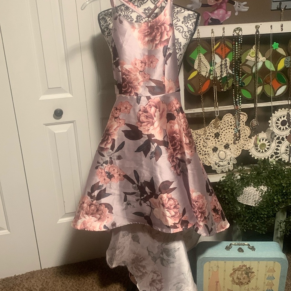Speechless Pink Floral High-Low Satin Party Dress with Tags original price $84